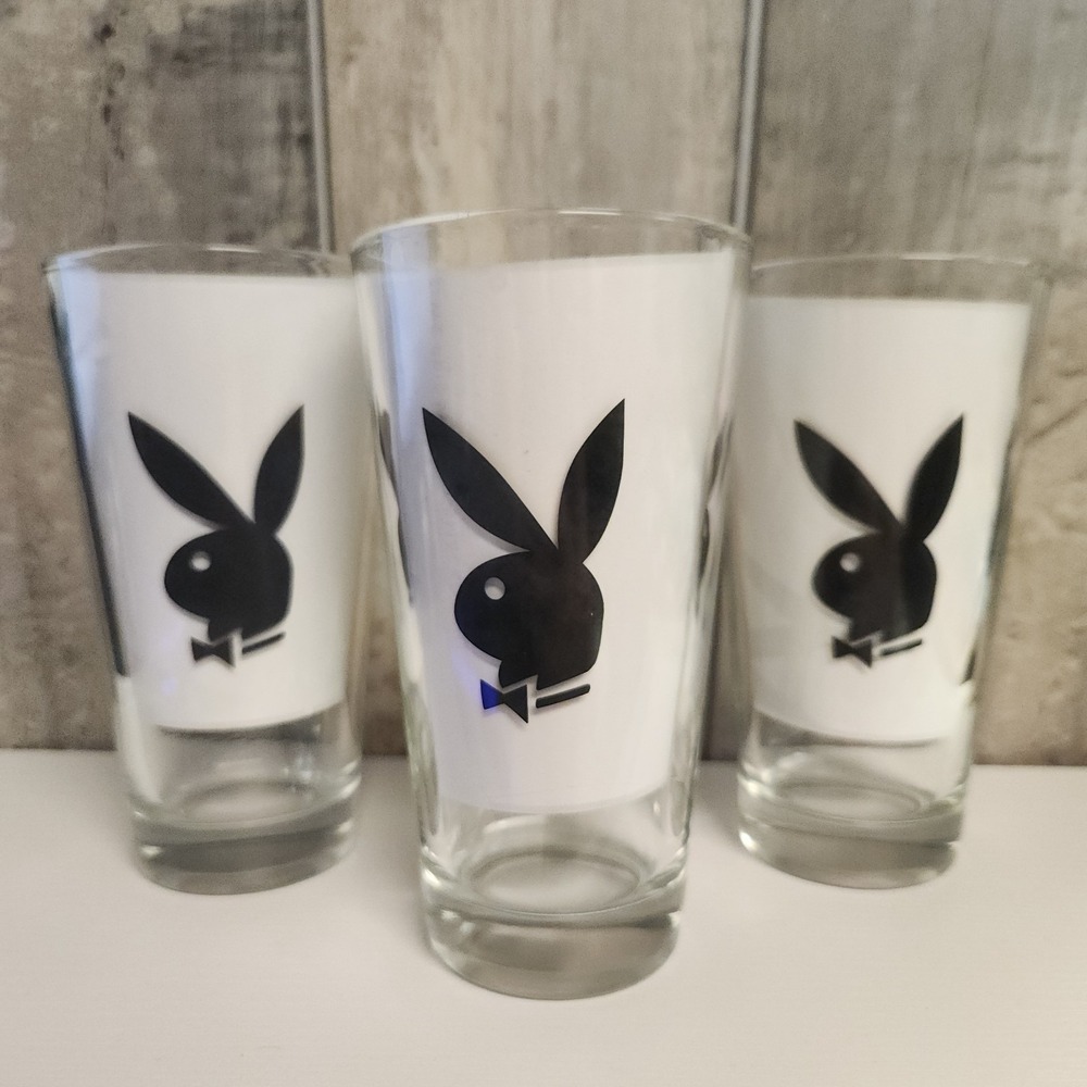 Vintage PLAYBOY Bunny Drinking Beer Cocktail Drinking Glass Barware Hugh Heffner